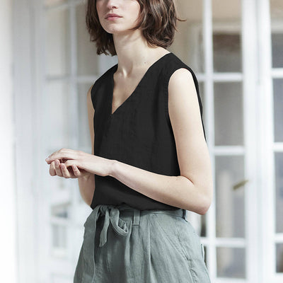 Blusa de Lino Puro Escote V sin Mangas para Mujer - Image 14
