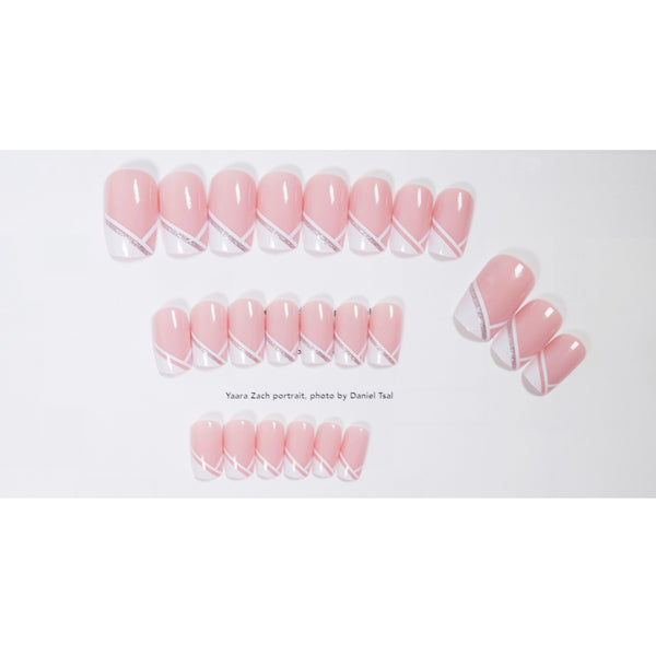 Uñas Postizas Francesas Oblicuas - Manicura Elegante Lista para Usar