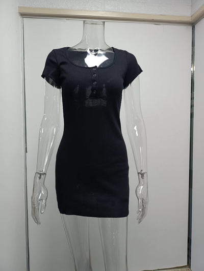 Vestido Corto con Botones de Corte Cadera - Estilo Europeo y Americano - Image 25