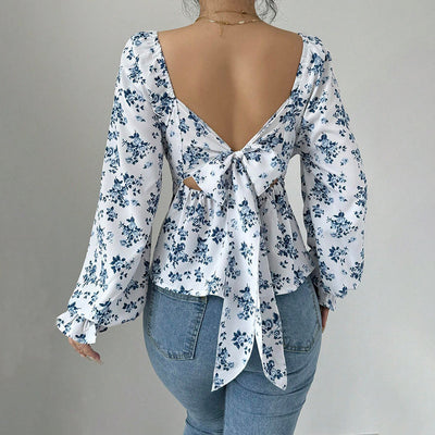 Blusa Floral de Invierno con Cuello Cuadrado y Mangas Abullonadas - Image 2