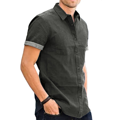 Camisa Denim Casual de Manga Corta sin Planchado para Hombre - Image 10