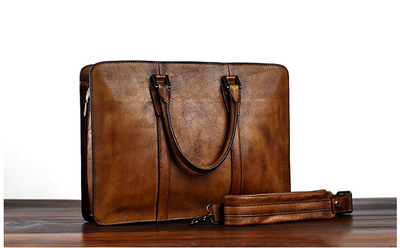 Bolso de Cuero Curtido al Vegetal Estilo Retro Horizontal para Hombre - Image 9