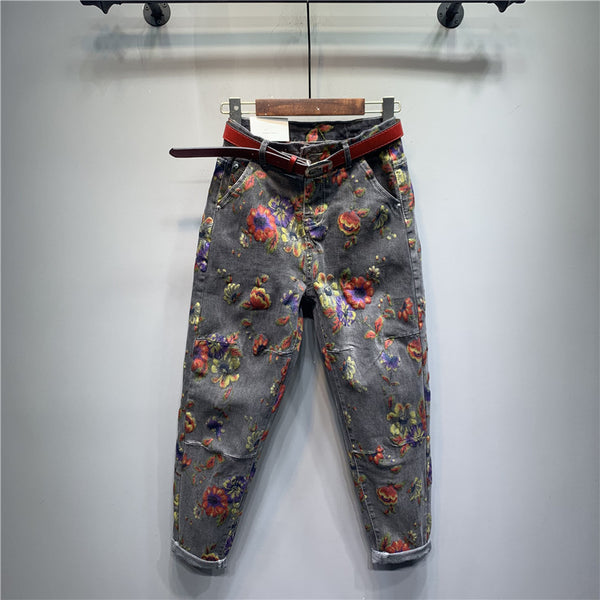 Pantalones Jeans Holgados Estampado Floral Tendencia Casual - Image 5