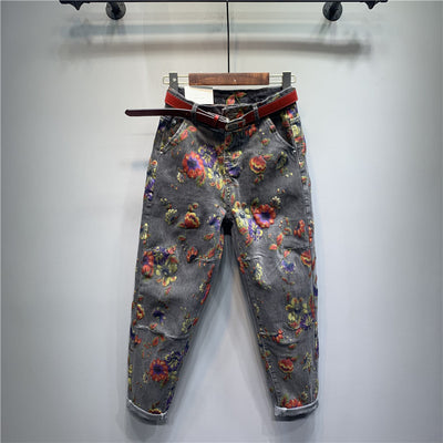 Pantalones Jeans Holgados Estampado Floral Tendencia Casual - Image 5