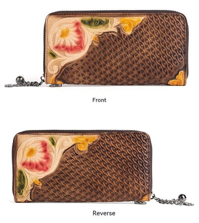 Cartera de Cuero Mediana Pintada a Mano con Árbol Retro - Image 6