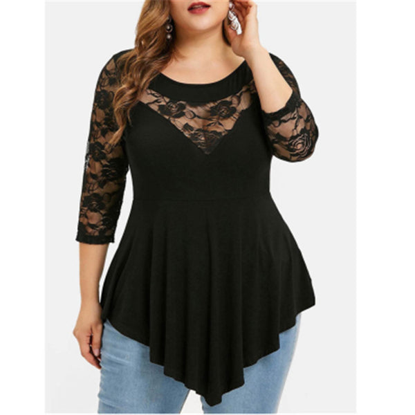 Blusa Elegante Escote V con Encaje y Cintura Irregular