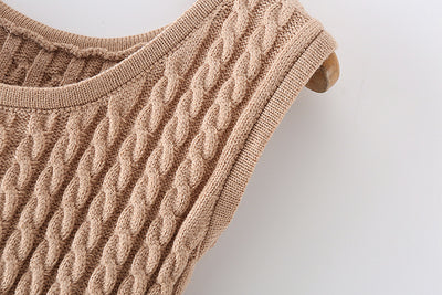 Chaleco Tejido Retro Cuello Redondo Cintura Anudada sin Mangas - Image 13