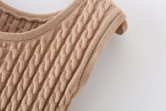 Chaleco Tejido Retro Cuello Redondo Cintura Anudada sin Mangas - Image 13