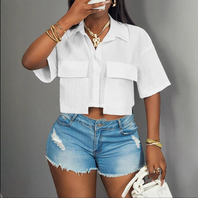 Camiseta Casual para Mujer con Bolsillos - Colores Sólidos