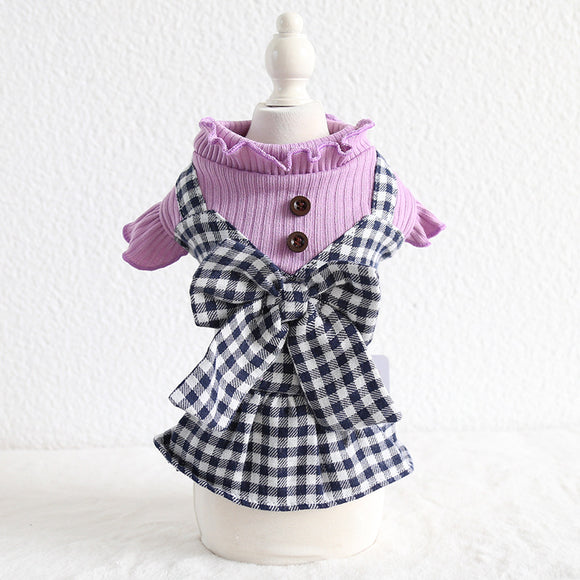 Falda Escocesa con Hebilla de Madera para Mascotas