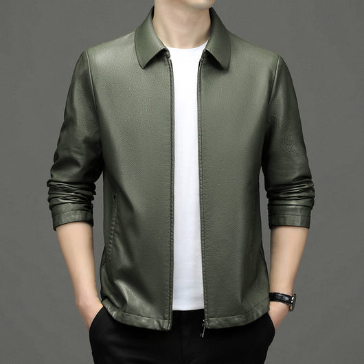 Chaqueta de Cuero Ecológico para Hombre con Solapa - Abrigo de Piel Auténtica - Image 4
