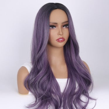 Peluca de Cabello Rizado Largo - Degradado Púrpura a Negro