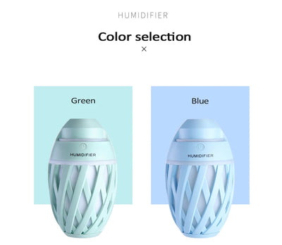 Light green football-shaped humidifier with a decorative lattice pattern and a power button on top. - Image 19