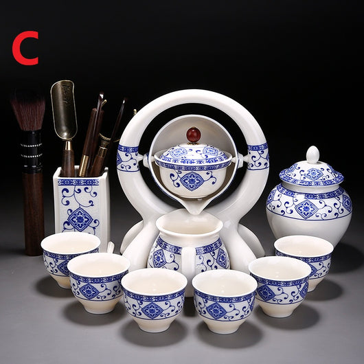 Juego de Tetera y Tazas de Cerámica Azul y Blanco - Image 3