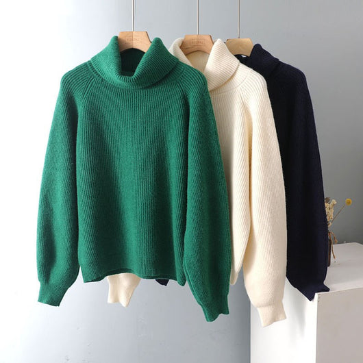 Suéter Cuello Alto Holgado de Color Liso para Mujer - Image 13