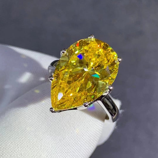 Anillo de Diamante Talla Gota en Circón Amarillo de Alto Carbono - Image 12