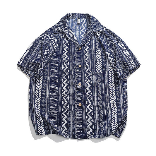 Camisa Vintage a Rayas con Solapa - Manga Corta Unisex