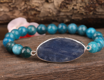 Pulsera de Cristal Azul Natural con Disco para Mujer - Image 4