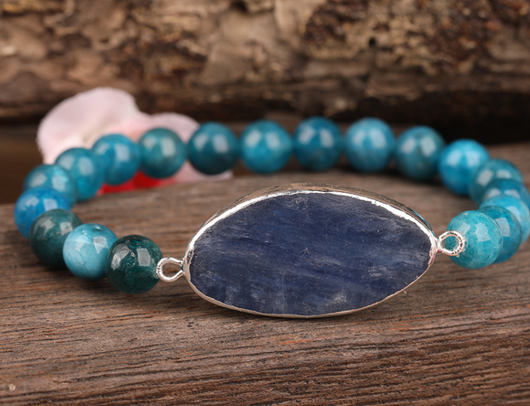 Pulsera de Cristal Azul Natural con Disco para Mujer - Image 4