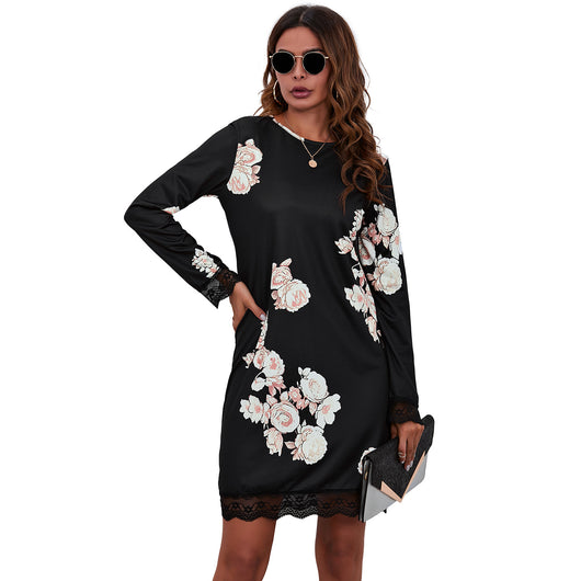 Vestido Entallado de Manga Larga con Estampado para Mujer - Image 3