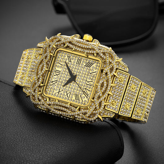 Reloj Cuadrado Hip Hop Diamante Completo con Esfera de Espinas y Circonitas Incrustadas para Hombre - Image 7