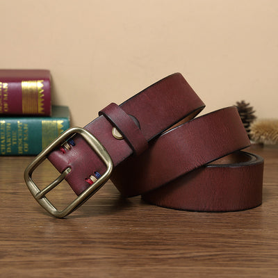 Cinturón de Cuero Genuino con Hebilla de Cobre Macizo - Estilo Retro Clásico - Image 3
