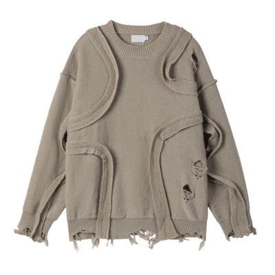 Suéter Retro Tejido Cuello Redondo con Flecos Sueltos Invierno - Image 2