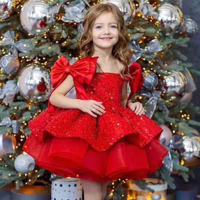 Vestido Princesa Niña Falda Tutú Rojo con Lentejuelas y Moño - Image 7