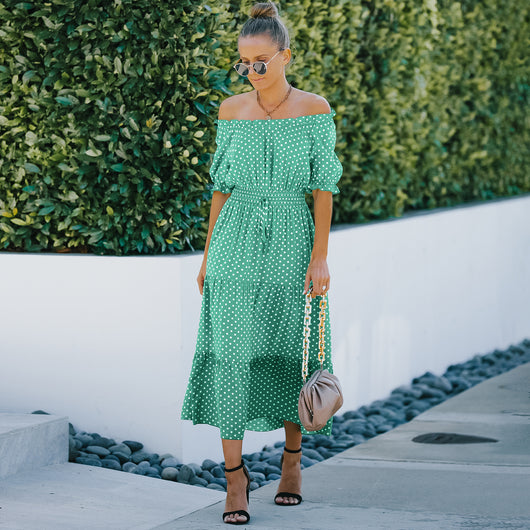 Vestido de Verano Lunares Verde Chifón Europeo - Image 10