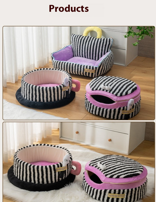Caseta Felina Rayada de Tres Piezas - Set Completo para Gatos - Image 11