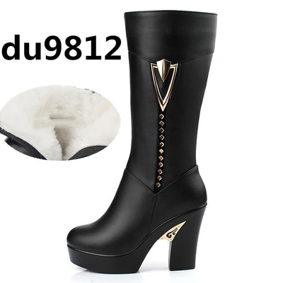 Botas Cálidas de Cuero para Mujer con Forro de Algodón - Image 12