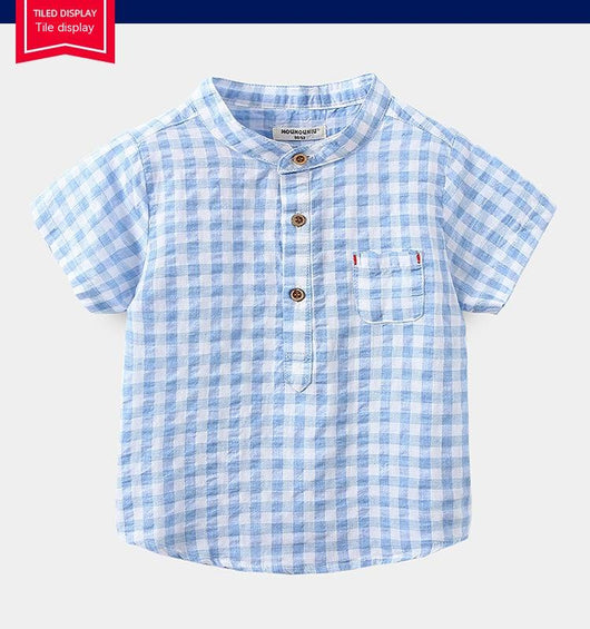 Camisa Infantil de Algodón Azul a Cuadros - Estilo Casual Cómodo - Image 15