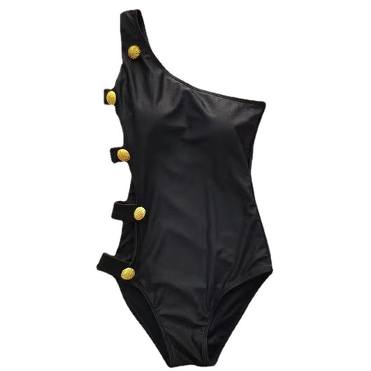 Traje de Baño Enterizo Negro con Escote Siamés y Control de Cintura - Image 5