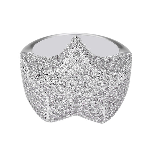 Anillo Estrella de Cinco Puntas con Zircones, Chapado en Oro Real Estilo Hip-hop - Image 8