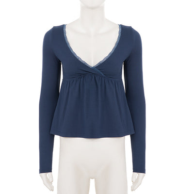 Playera de Encaje Escote V Mujer - Estilo Pure Hot Girl - Image 8
