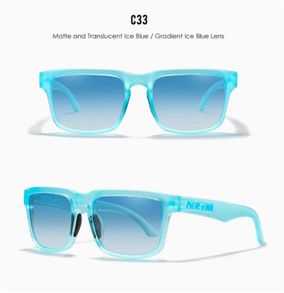 Men's and women's dazzling blue and black striped polarized sunglasses with gray lenses and a black case. - Image 33
