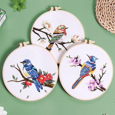 Kit Completo de Bordado DIY: Cuadro Decorativo con Flores y Pájaros