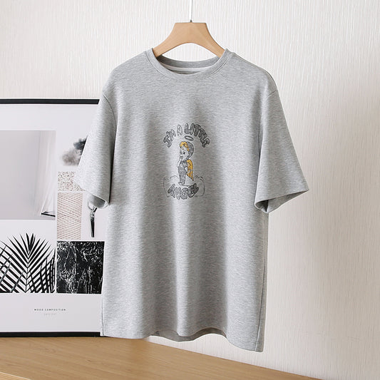 Camiseta de Algodón Estampada Suelta Cuello Redondo Manga Corta para Mujer - Image 2