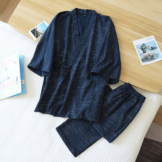 Kimono Chaqueta Algodón Jacquard a Rayas - Primavera Otoño