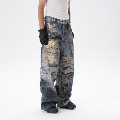 Pantalones Vaqueros Rectos con Estampado 3D Efecto Graffiti Rasgado - Image 11
