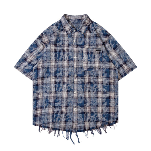 Camisa Americana Tie-dye Cuadros Manga Corta con Estilo - Image 8