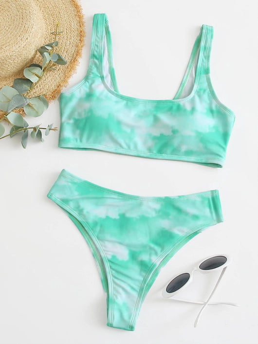 Bikini Deportivo Tie-Dye con Escote en V y Corte Lateral - Image 12