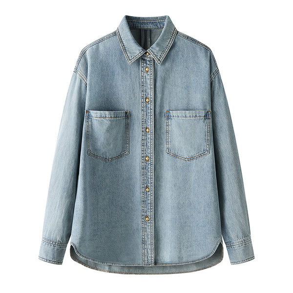 Camisa Minimalista Azul Denim para Commute Diario