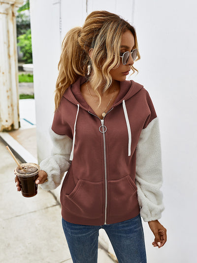 Chaqueta Casual Patchwork con Capucha y Mangas Largas de Contraste - Image 19