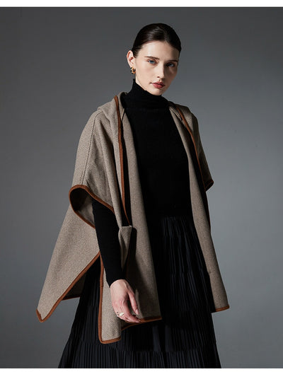 Poncho Capa de Lana Reversible con Patrón Espiga y Capucha - Image 16