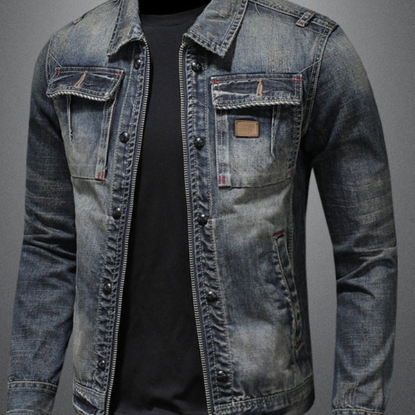 Chaqueta de Mezclilla Vintage Desgastada Estilo Clásico Europeo