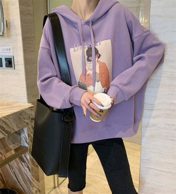 Sudadera con Capucha Oversize Bordada con Diseño Cartoon para Mujer