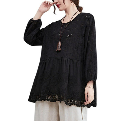 Blusa Manga Larga Cuello Redondo con Recortes y Bordados - Image 6