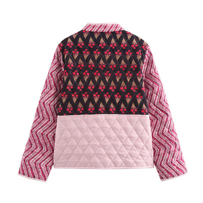 Chaqueta de Algodón Estampada con Costuras Combinadas - Corte Holgado y Casual - Image 13