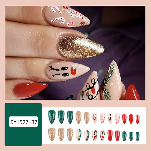 Set de 24 Uñas Postizas Navideñas con Diseños de Sombreros, Rayas y Copos de Nieve - Image 6